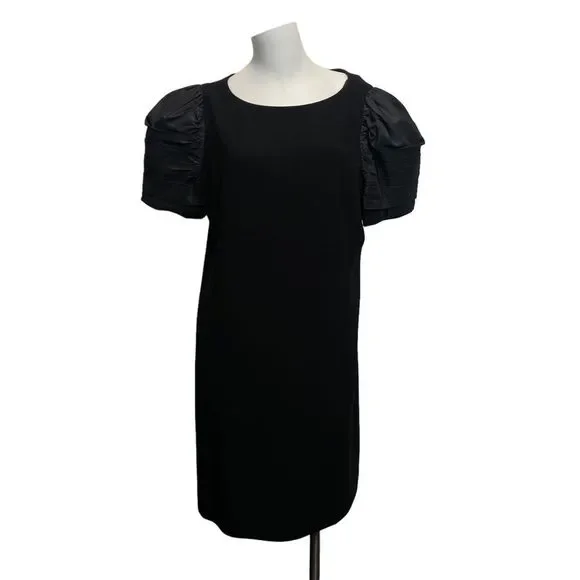 Rickie Freeman Teri John 14 Black w/ Gray Puffy Short Sleeve Retro Mini Dress